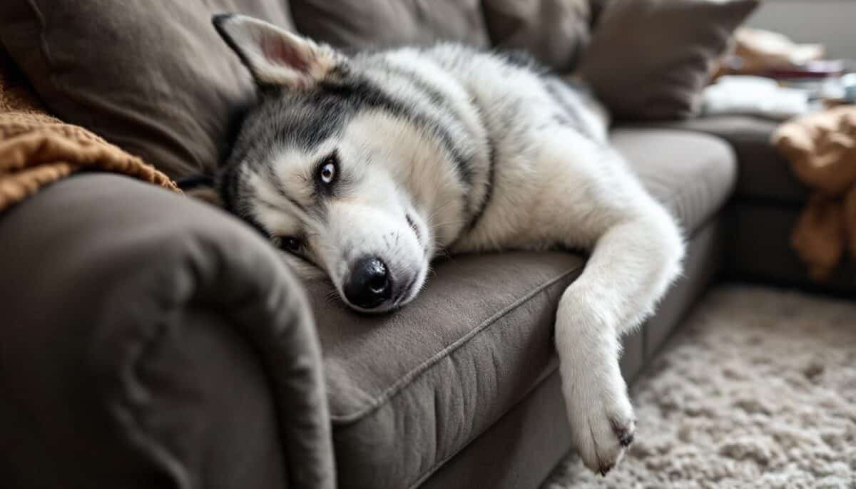 husky lying on a couch