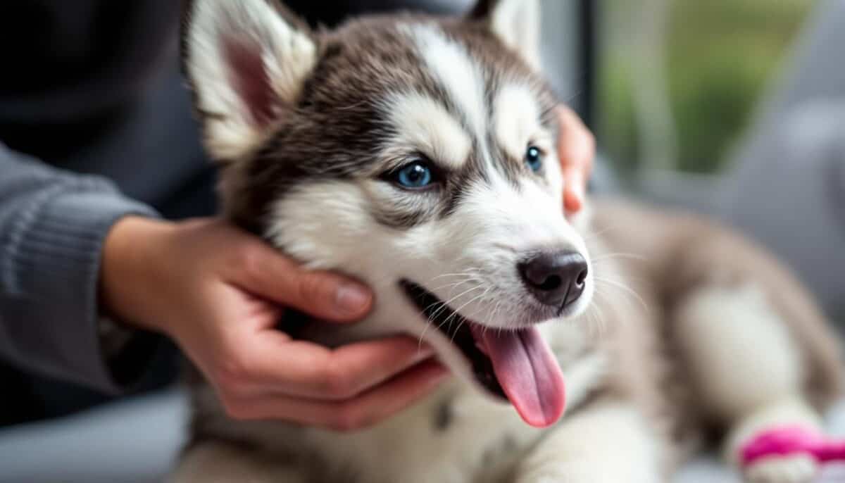 Husky being groomed